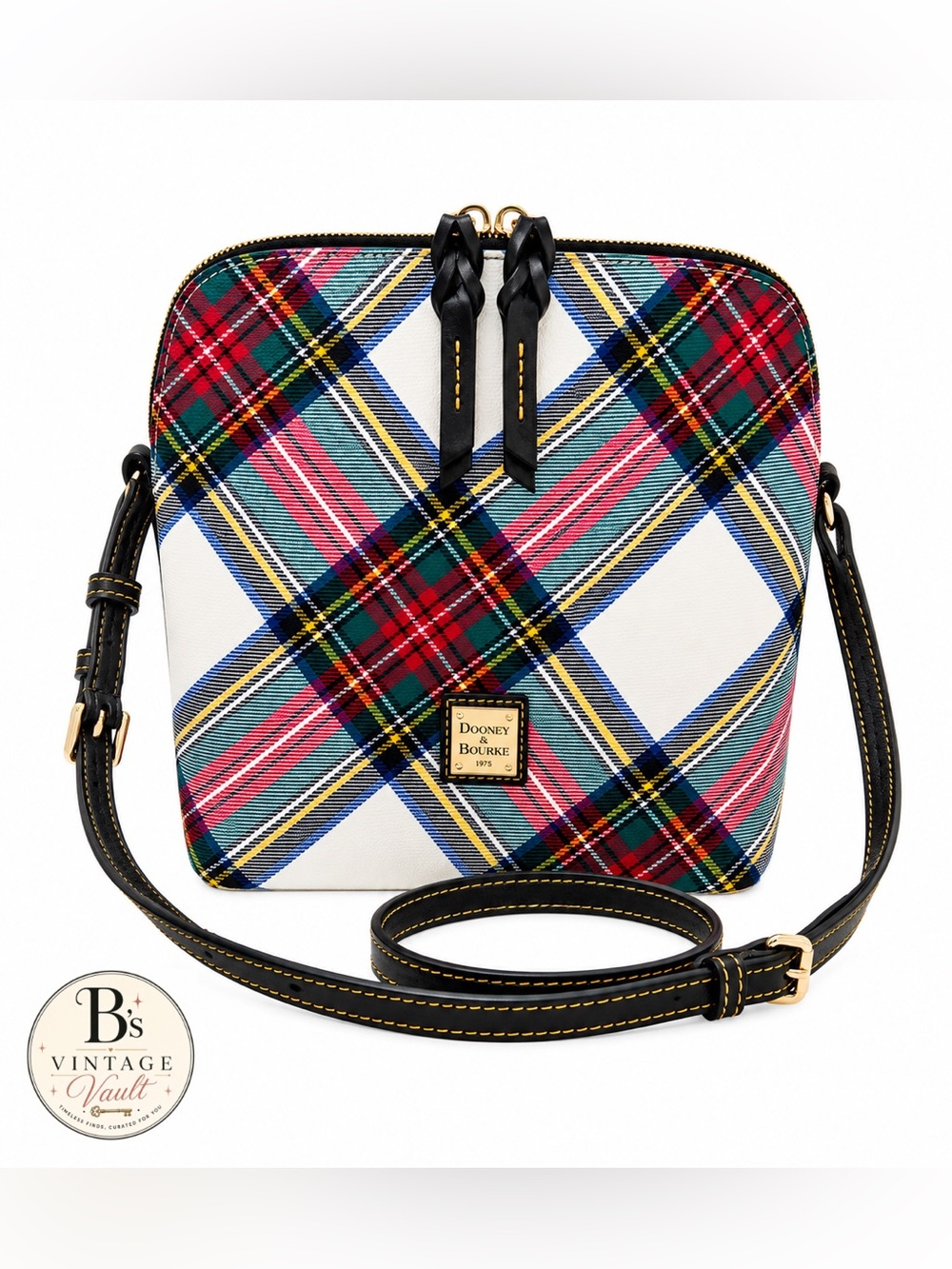 Dooney & Bourke White Plaid Crossbody with Black Trim